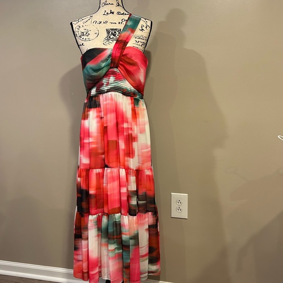 Belle Badgley Mischka One Shoulder Strap Midi Dress - Picture 12 of 14